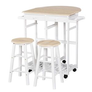 Masa pliabila cu 2 scaune si 4 roti, set masa cu 2 scaune 83, 5x74x83cm alb si lemn HOMCOM | Aosom Romania imagine