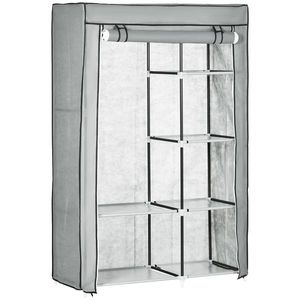 HOMCOM Dulap Modular din Oțel și PP, Organizator cu 6 Rafturi Deschise, 1 Cuier și Ușă, 103x43x162.5 cm, Gri | Aosom Romania imagine