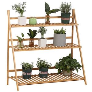 Outsunny Jardinieră Exterior Bambus 3 Nivele Design Înălțat Pliabil Culoarea Lemnului 98x37x96.5 cm | Aosom Romania imagine