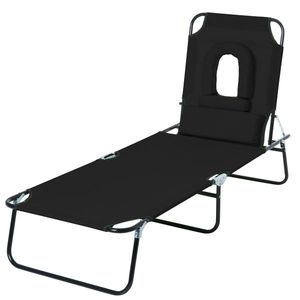 Sezlong Pliabil Outsunny cu Orificiu pentru Fata si Perne, pentru Gradina, Plaja si Camping, Negru | Aosom Romania imagine