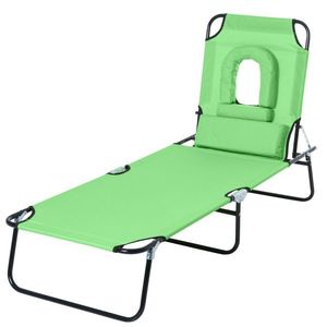 Sezlong Pliabil cu Orificiu pentru Fata si Perne Outsunny, pentru Gradina, Plaja si Camping, Verde | Aosom Romania imagine