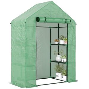 Outsunny Sera de Grădină din Oțel și Plastic PE cu 4 Rafturi, Frânghii și Țăruși Inclusi, 141x72x191 cm, Verde | Aosom Romania imagine