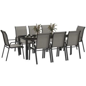 Outsunny Set Mobilier de Grădină din 9 Piese cu Masă și 8 Scaune Stivuibile cu Brațe, 183x80x72 cm, Gri Deschis | Aosom Romania imagine