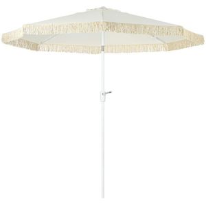 Outsunny Umbrelă de Grădină Înclinabilă cu Franjuri, Manivelă şi Tijă în 2 Secţiuni, Ø2.65x2.45 m, Alb | Aosom Romania imagine