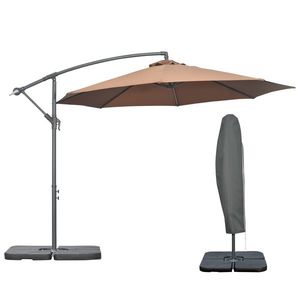 Outsunny Umbrelă Suspendată cu Bază în Cruce, Greutăţi, Manivelă și Protecţie UV, Ø3x2.5 m, Cafeniu | Aosom Romania imagine