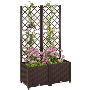 Outsunny Pat Înălțat pentru Grădină cu Spalier și 6 Orificii de Drenaj, 80x40x135 cm, Maro | Aosom Romania imagine