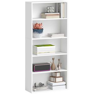 HOMCOM Bibliotecă cu 5 Niveluri și Rafturi Ajustabile, 60x24x133, 5 cm, Alb | Aosom Romania imagine