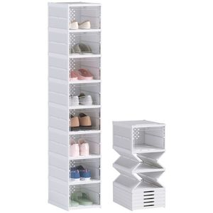 HOMCOM Dulap de Pantofi Modular cu 8 Cutii Stivuibile pentru Pantofi, 26x35x140 cm, Alb | Aosom Romania imagine