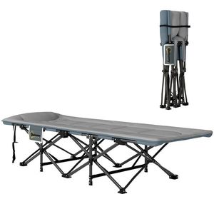 Outsunny Pat de Camping Pliabil cu Pernă Integrată și Buzunar Lateral, 187x67x37 cm, Gri | Aosom Romania imagine