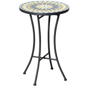 Outsunny Masuta de Gradina din Metal cu Blat din Mozaic Ceramic, Ф35.5x53.5cm, Multicolor | Aosom Romania imagine