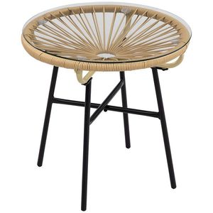 Outsunny Masa laterala din ratan, Masuta rotunda de cafea pentru exterior, blat din sticla securizata pentru terasa, negru | Aosom Romania imagine