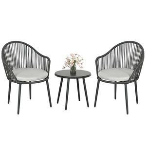 Outsunny Set Bistro de Terasă din 3 Piese, Set de Mobilier din Rachiță cu 2 Fotolii și Masă de Sticlă, 65x63x80 cm, Gri | Aosom Romania imagine