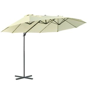 Outsunny Umbrelă Dublă pentru Grădină, Structură Metalică și Poliester Anti-UV Impermeabil, 440x270x250cm, Bej | Aosom Romania imagine