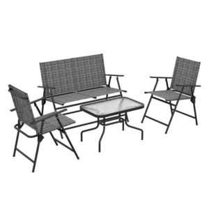 Outsunny Set de mobilier pentru exterior din 4 piese pentru terasa, Set de gradina cu doua fotolii pliabile, Gri mixt | Aosom Romania imagine
