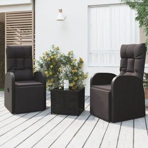 vidaXL Set șezlonguri grădină, 3 piese, negru, poliratan&oțel imagine
