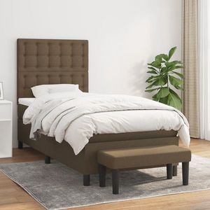vidaXL Pat box spring cu saltea, maro închis, 90x190 cm, textil imagine