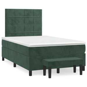 vidaXL Pat box spring cu saltea, verde închis, 120x190 cm, catifea imagine