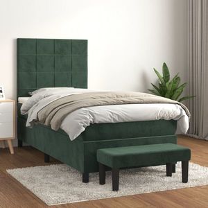 vidaXL Pat box spring cu saltea, verde închis, 100x200 cm, catifea imagine