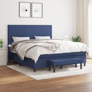 vidaXL Pat box spring cu saltea, albastru, 180x200 cm, material textil imagine