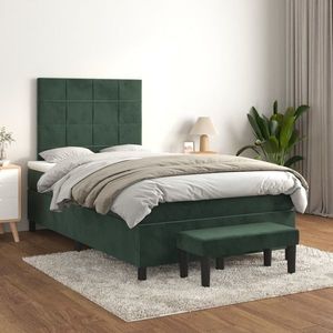 vidaXL Pat box spring cu saltea, verde închis, 120x200 cm, catifea imagine