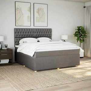 vidaXL Pat continental cu saltea, gri taupe, 180x200 cm, textil imagine