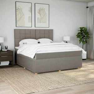 vidaXL Pat continental cu saltea, gri taupe, 180x200 cm, textil imagine