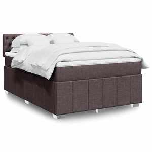 vidaXL Pat box spring cu saltea, maro închis, 140x200 cm, textil imagine
