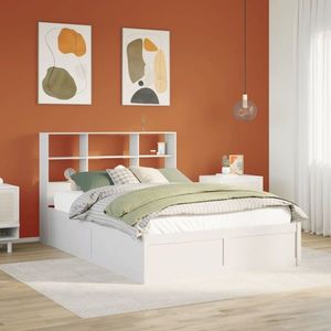 vidaXL Cadru de pat cu tăblie, alb, 140x190 cm, lemn masiv de pin imagine
