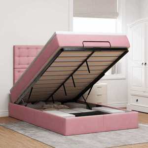 vidaXL Cadru de pat otoman cu saltea, catifea roz 120x200cm imagine