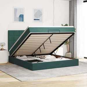 vidaXL Cadru de pat otoman cu saltele, catifea verde închis 180x200cm imagine
