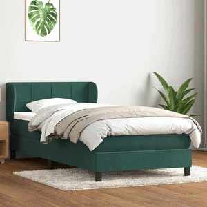 vidaXL Pat box spring cu saltea, verde închis, 80x220 cm, catifea imagine