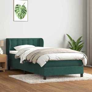 vidaXL Pat box spring cu saltea, verde închis, 80x220 cm, catifea imagine