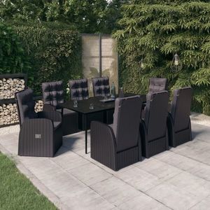 vidaXL Set mobilier de grădină cu perne, 9 piese, negru imagine