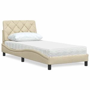 vidaXL Pat cu saltea, crem, 90x190 cm, textil imagine