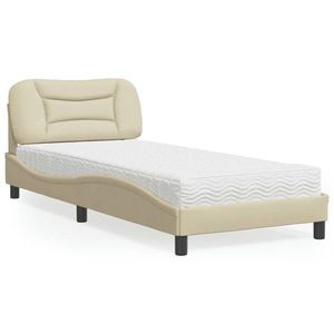 vidaXL Pat cu saltea, crem, 90x190 cm, textil imagine