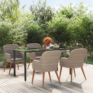 vidaXL Set de servit masa pentru grădină, 5 piese, cu perne, maro imagine