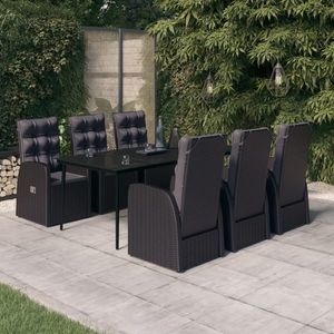 vidaXL Set de masă pentru grădină, 7 piese, cu perne, negru imagine