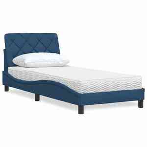 vidaXL Pat cu saltea, albastru, 90x190 cm, textil imagine