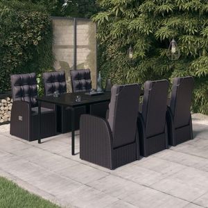 vidaXL Set de masă pentru grădină, 7 piese, cu perne, negru imagine