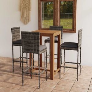 vidaXL Set mobilier de bar de grădină cu perne, 5 piese, gri imagine