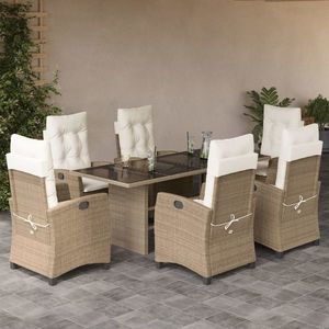 vidaXL Set de masă pentru grădină, 7 piese, cu perne, bej, poliratan imagine