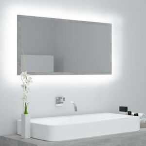vidaXL Oglindă de baie cu LED, gri beton, 90x8, 5x37 cm, acril imagine