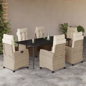 vidaXL Set de masă pentru grădină, 7 piese, cu perne, bej, poliratan imagine