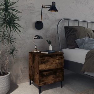 vidaXL Noptiere cu picioare din lemn 2 buc. stejar fumuriu 40x35x50cm imagine