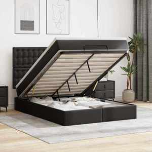 vidaXL Cadru pat otoman cu saltea neagră 140x190cm piele artificială imagine