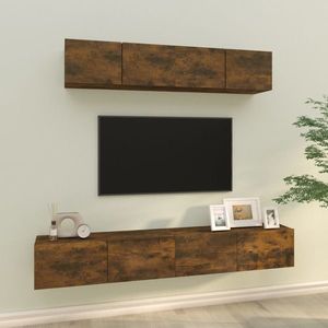 vidaXL Set dulapuri TV, 4 piese, stejar fumuriu, lemn prelucrat imagine