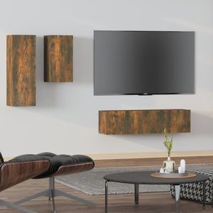 vidaXL Set dulapuri TV, 4 piese, stejar fumuriu, lemn prelucrat imagine