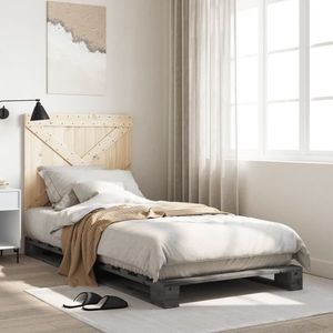 vidaXL Cadru de pat cu tăblie, gri, 90x200 cm, lemn masiv de pin imagine