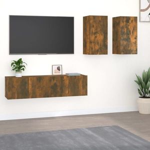 vidaXL Set dulapuri TV, 4 piese, stejar fumuriu, lemn prelucrat imagine