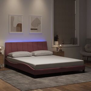 vidaXL Cadru de pat cu lumini LED, roz, 160x200 cm, catifea imagine